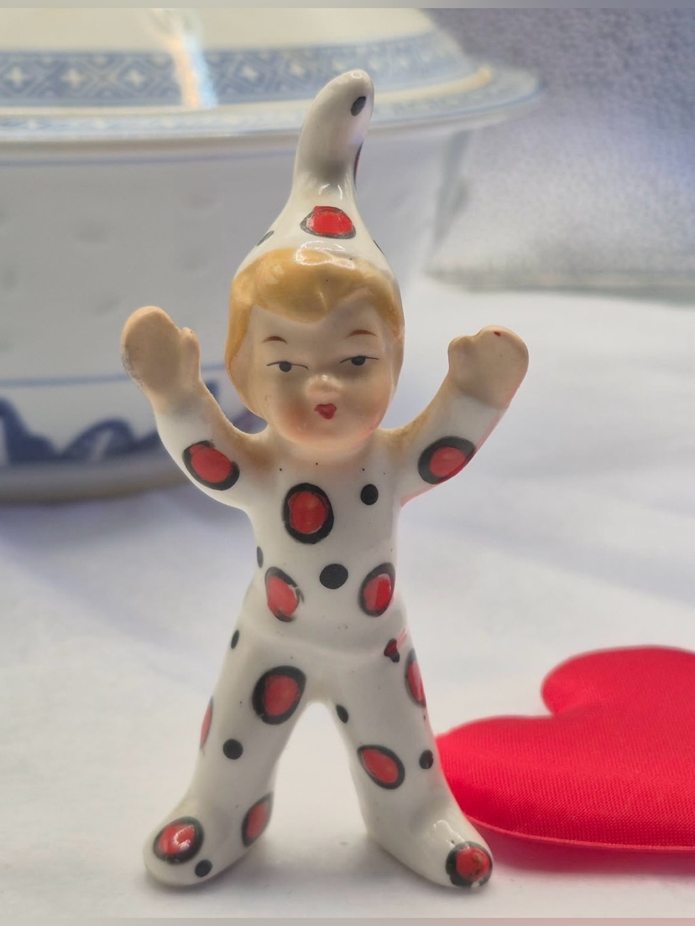 Rare MCM Polkadot Pixie Figurine - Dancing Elf  in Red & White Polkadots 1950s